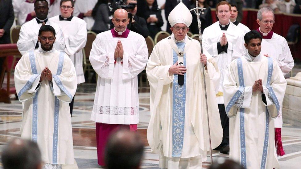 Pope Francis at a mass marking the World Day of Peace at the Vatican on 1 January 2019