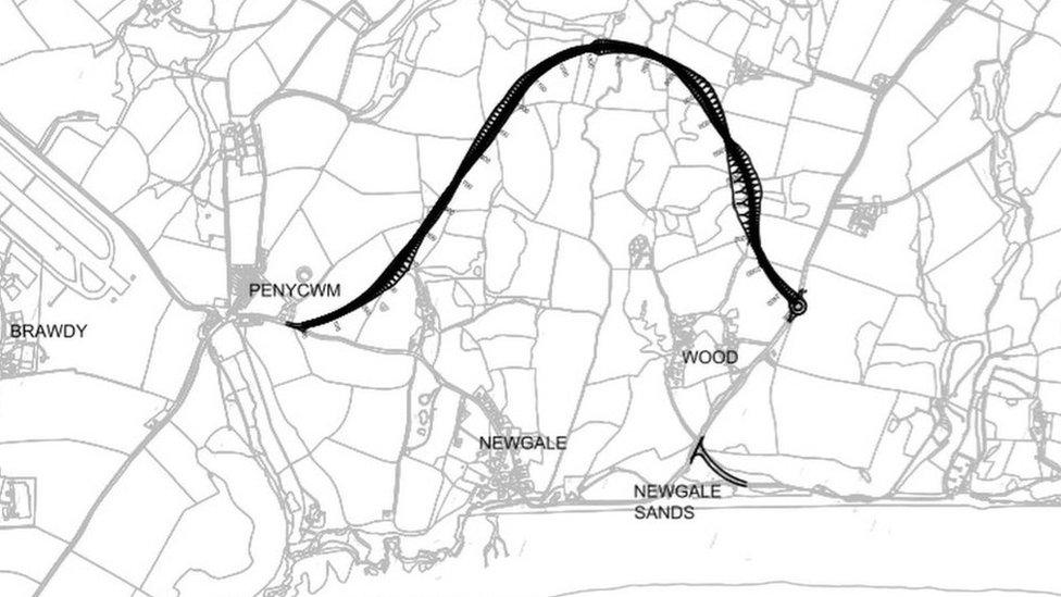 A map of the preferred route running inland of Newgale