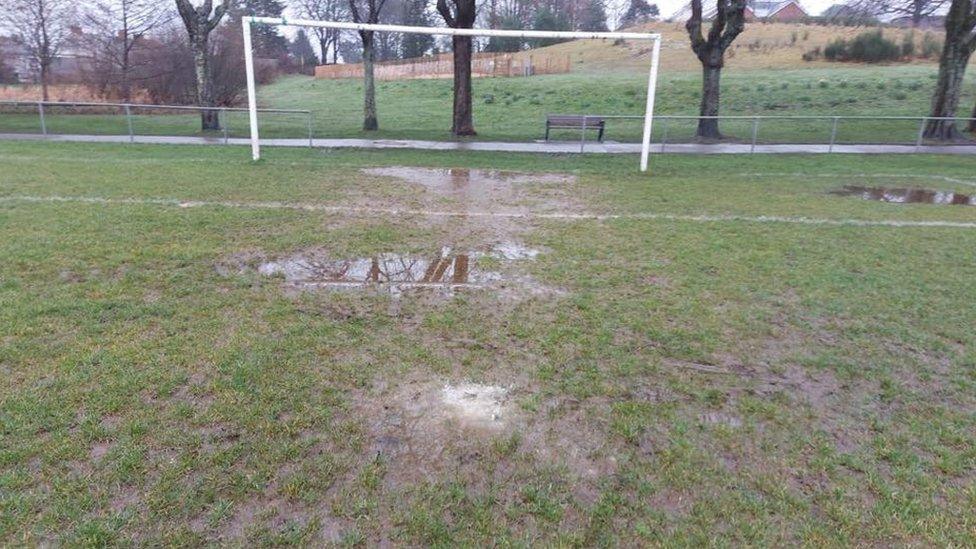 Waterlog on Caerphilly AFC's pitch