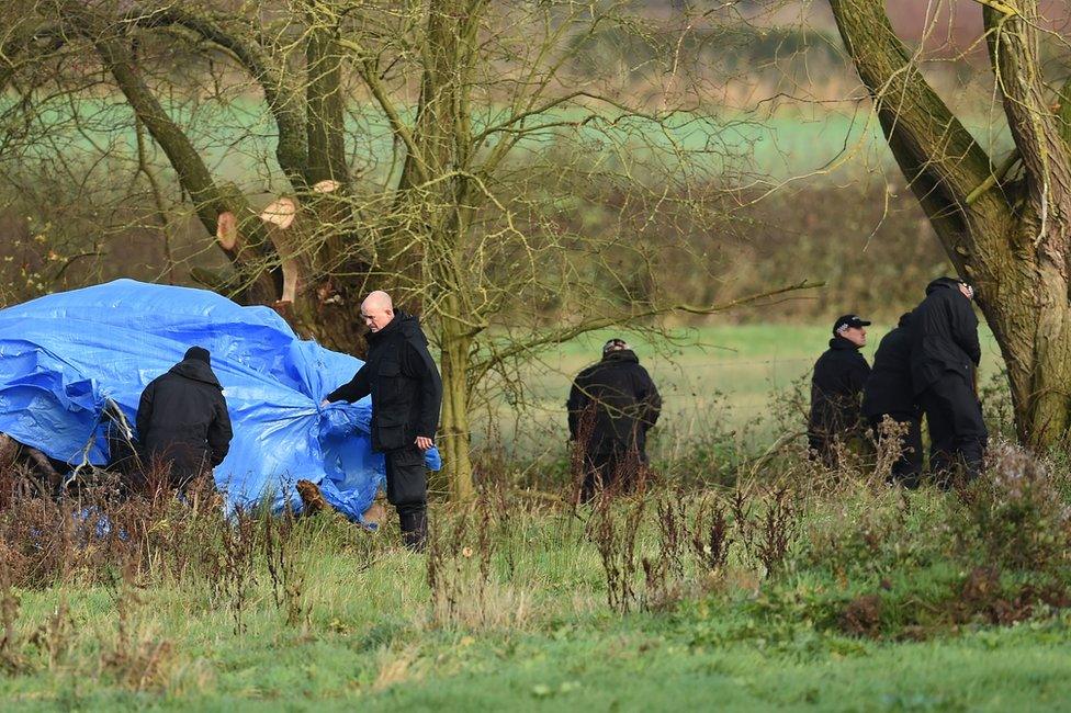 Police search a field off Ashby Road in Belton, Leicestershire, for Kayleigh Haywood, on 18 November