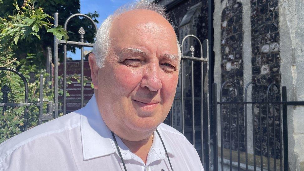 Brian Lafferty outside St Mary's Roman Catholic Church in Great Yarmouth, Norfolk