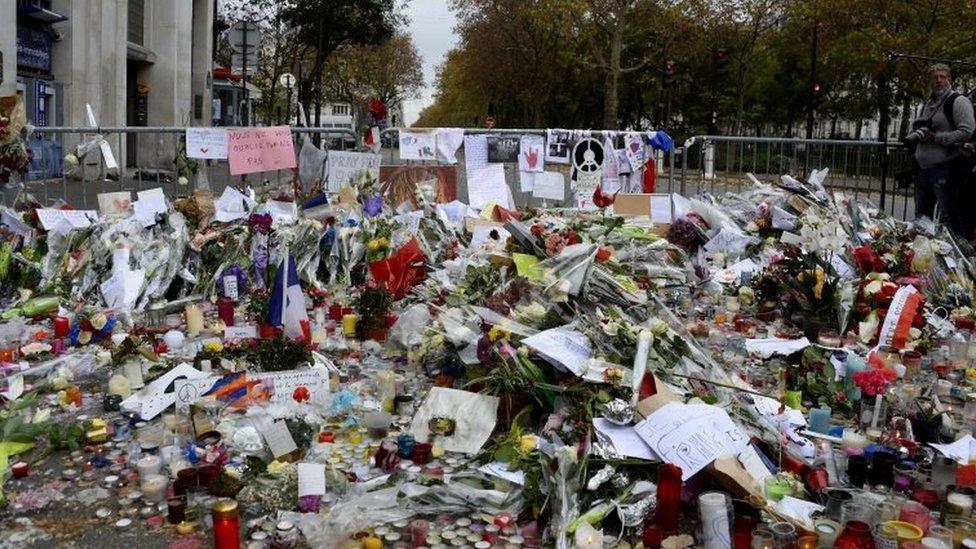 Flowers outside the Bataclan concert hall