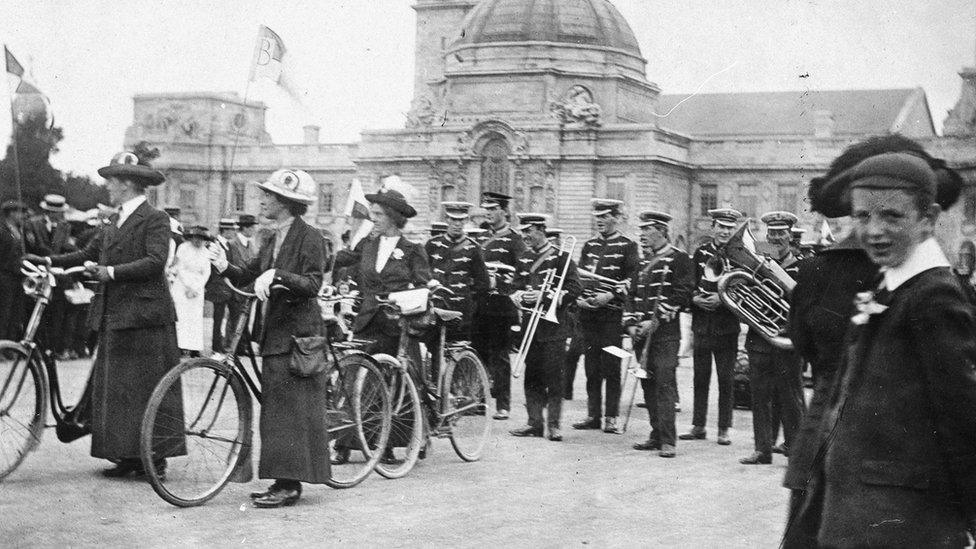 Women with their bicycles