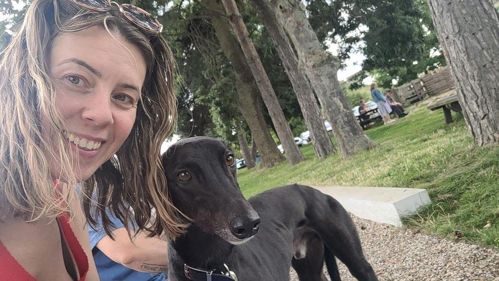 Fosterer Sharon Hall with rescue dog Dizzy