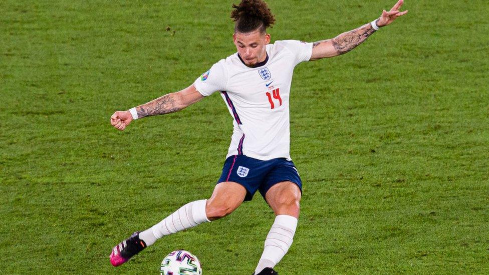 Kalvin Phillips during the UEFA Euro 2020 Championship Quarter-final match between Ukraine and England at Olimpico Stadium on July 3, 2021 in Rome, Italy.