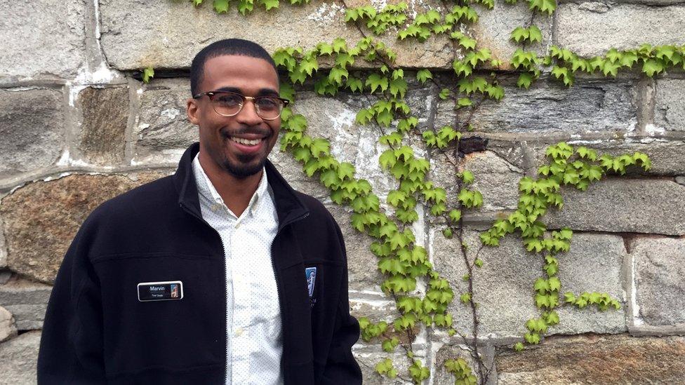 Marvin Robinson leads a tour of the "punishment cells" at Eastern State