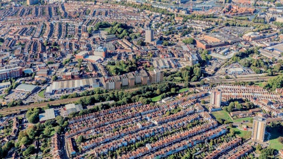 An aerial shot montage showing how the Malago Road development would look