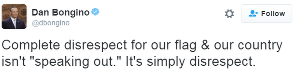 A tweet reads: "Complete disrespect for our flag & our country isn't "speaking out." It's simply disrespect."