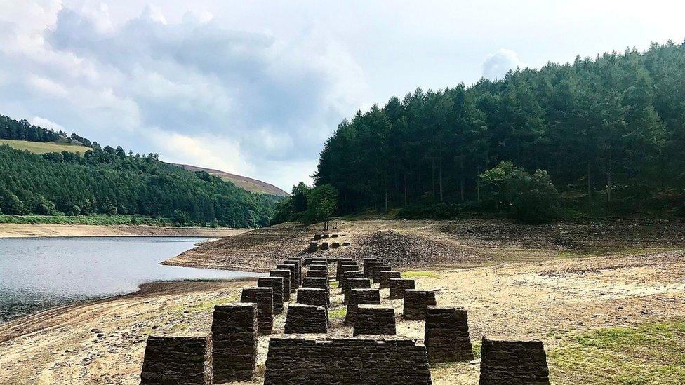 The remains of a railway have been exposed by the drought