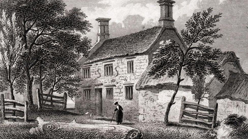 Copperplate engraving of Woolsthorpe Manor, near Grantham