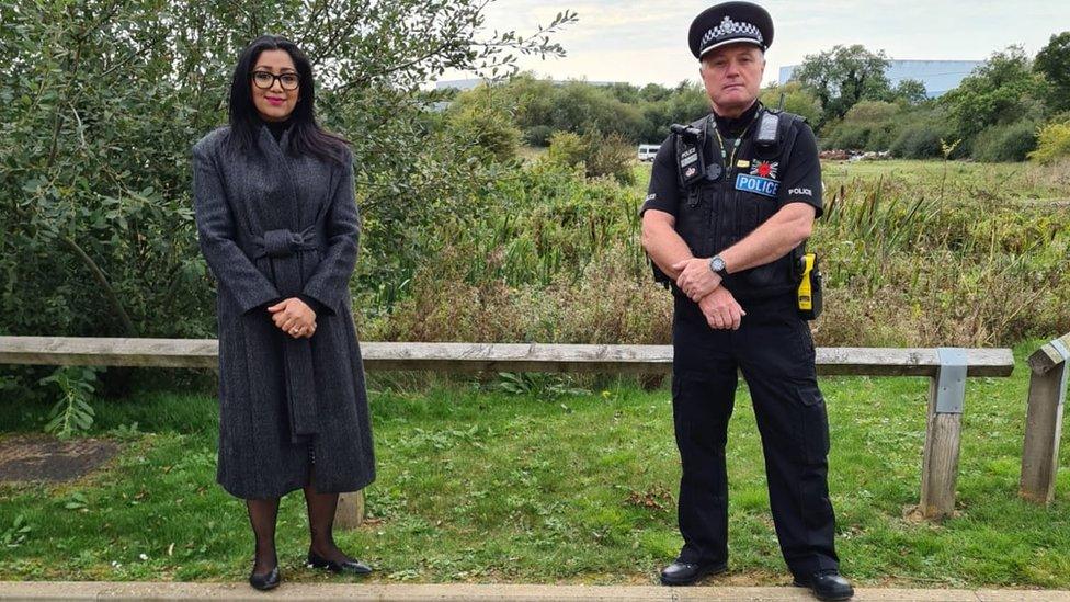 Pinder Chauhan with a police officer at Pineham Locks