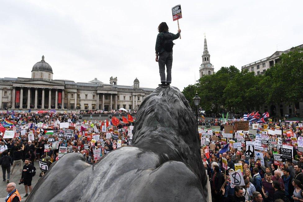 An anti-Trump protest in Trafalgar Square