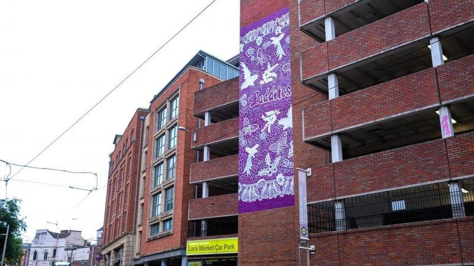 A mural celebrating Nottingham's pioneering history with the lace industry