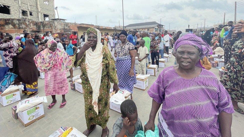 Crowds of people walking through Lagos