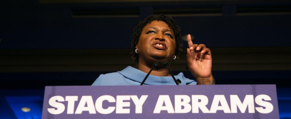 Democrat Stacey Abrams addresses supporters at an election watch party on November 6 2018 in Atlanta, Georgia