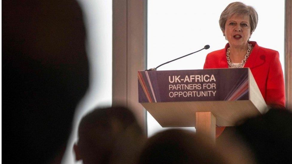 Theresa May addressing business leaders in Cape Town