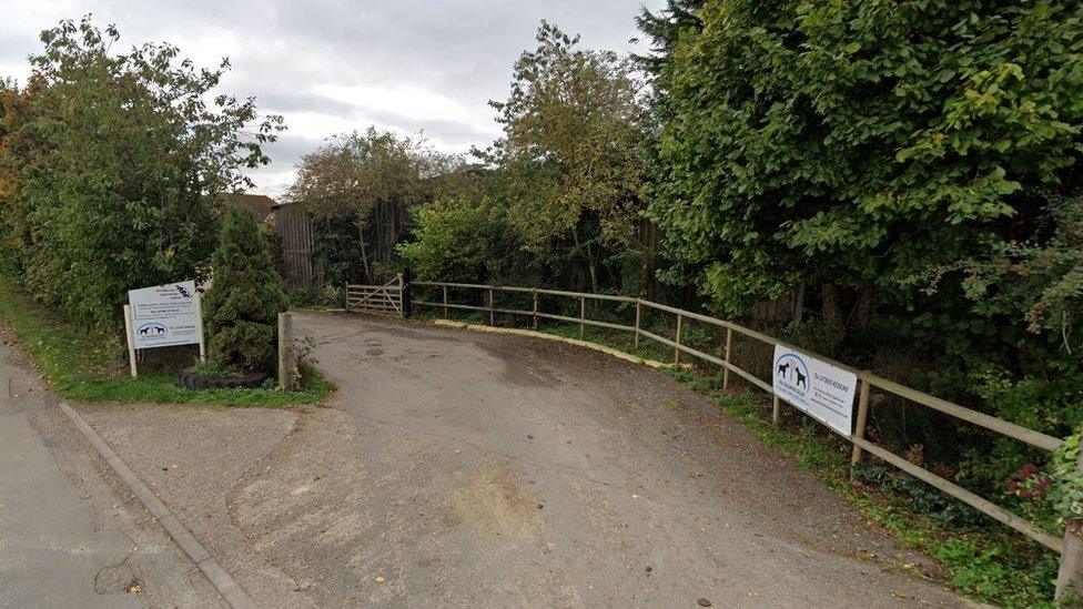 Rural looking entrance to Northbrook Equestrian Centre, New Road, Offord Cluny, Cambridgeshire.