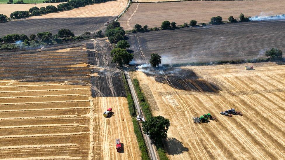 Field fire at Tunstead, close to Wroxham Barns tourist attraction