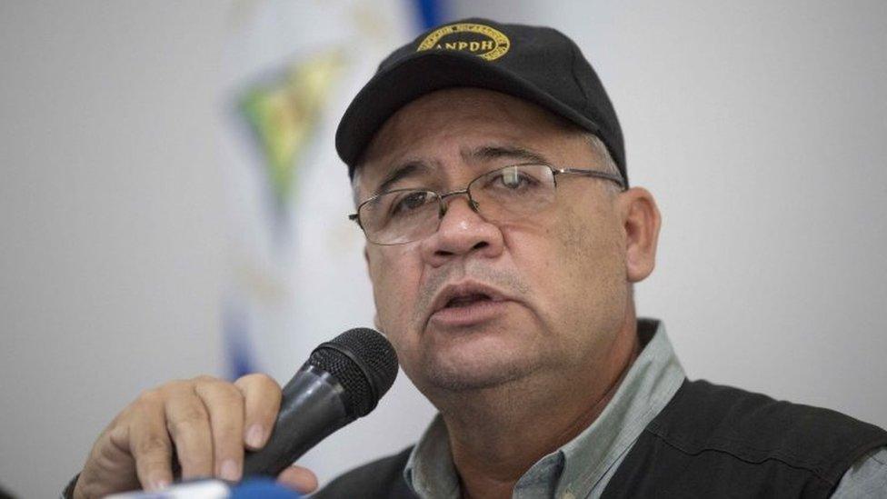 Executive Secretary of the Pro Human Rights Nicaraguan Association (ANPDH) Alvaro Leiva delivers a press conference in Managua, Nicaragua, 11 July 2018