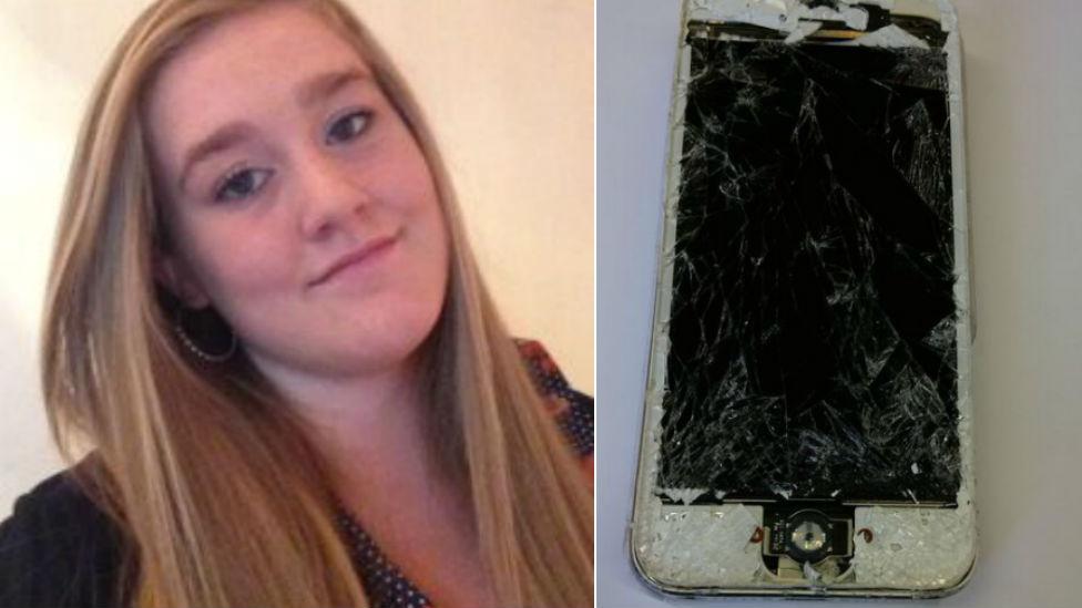 Kayleigh Haywood and her damaged missing phone