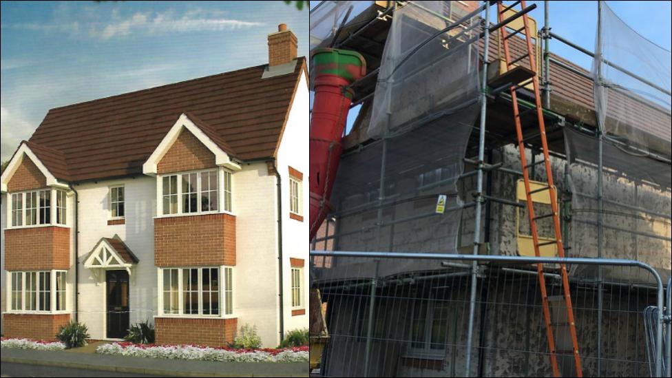 The house as it appears in the Bovis brochure - and how it looks now