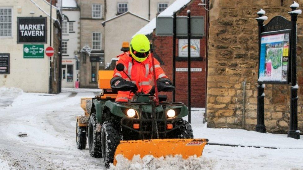 Snow being cleared in Knaresborough