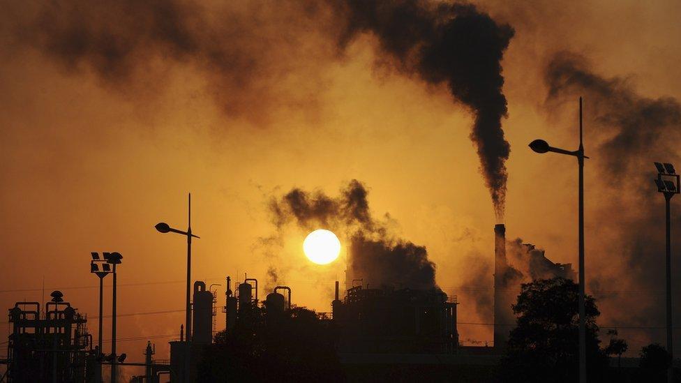 Smoke billows from chimneys at a chemical factory in China