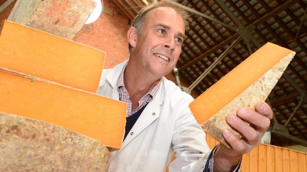 Cheese maker holds cheese