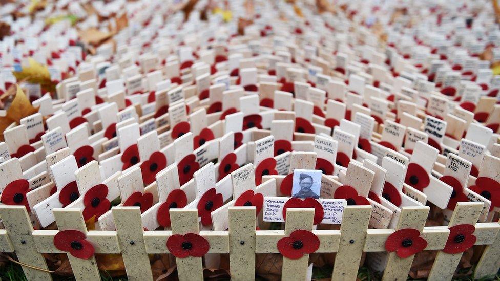 Crosses at the Westminster Abbey Field of Remembrance