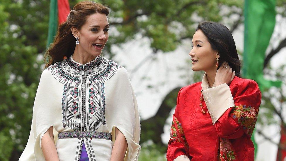 Duchess of Cambridge speaks with Queen Jetsun Pema of Bhutan