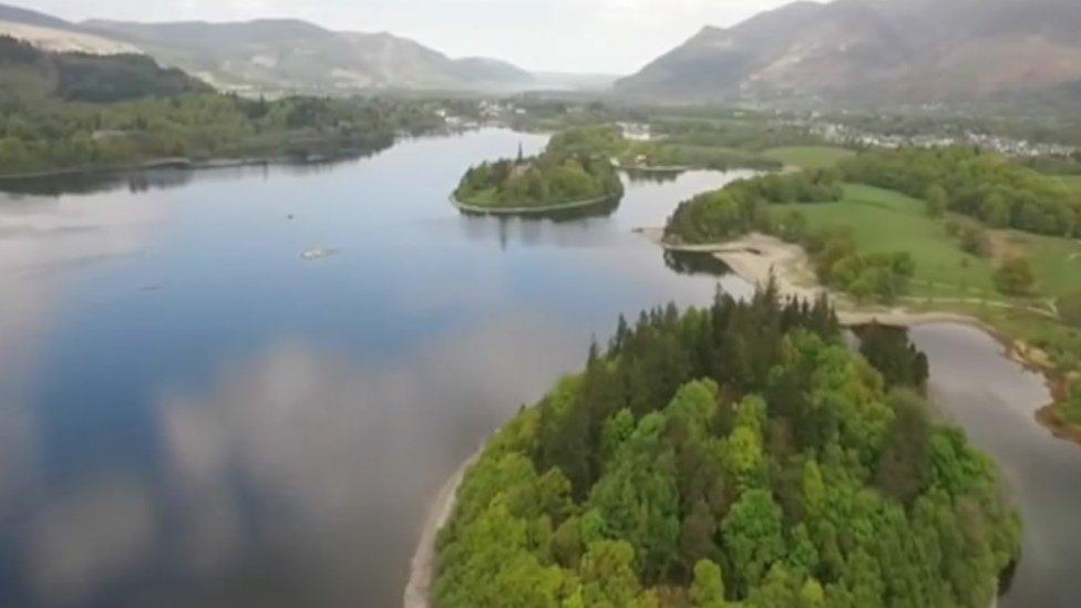 Aeriel photograph of the Derwentwater islands