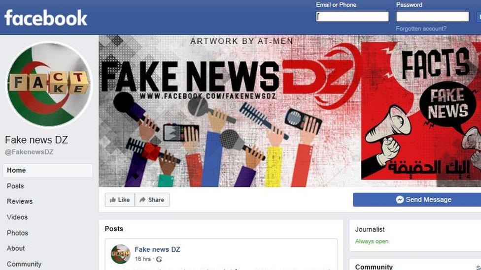 Screenshot of the Fake News DZ page on Facebook.