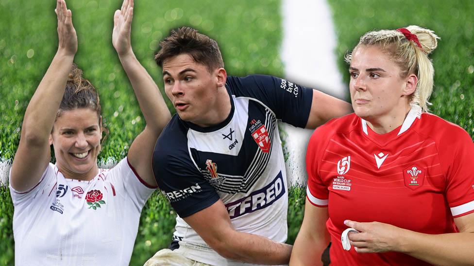 Sarah Hunter of England Rugby Union, Jack Welsby of England Rugby League and Carys Williams-Morris of Wales