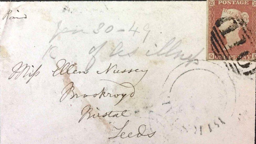 Envelope addressed to Ellen Nussey in Leeds by Charlotte Brontë