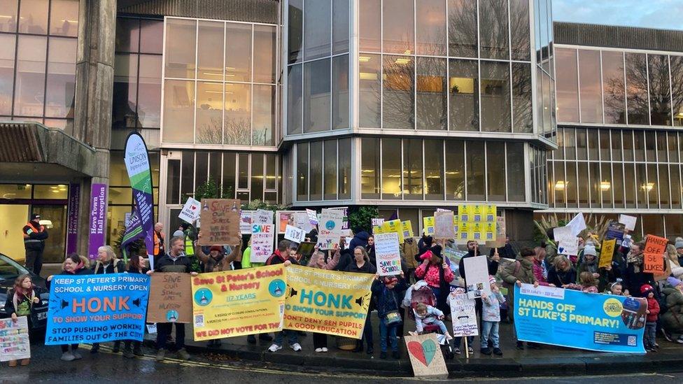 School closure protest outside Hove town hall