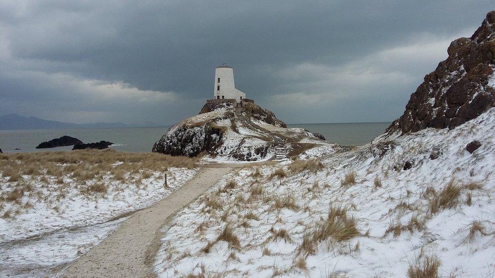 Ynys Llanddwyn on Anglesey with snow