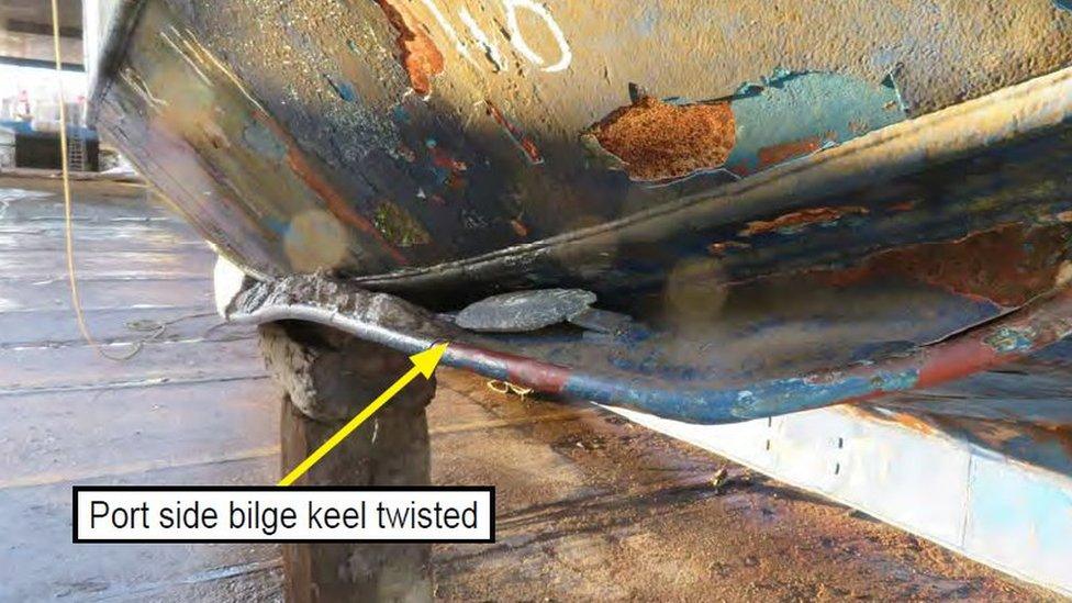 Port side bilge keel twisted