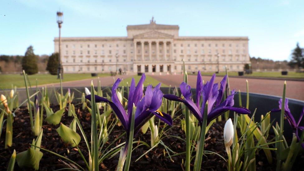 Flowers outside Parliament Buildings at Stormont