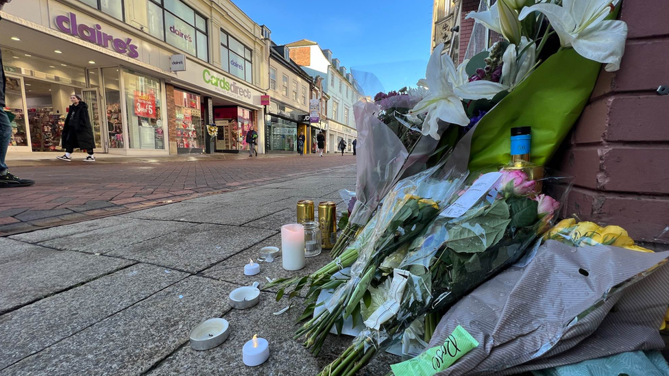 Flowers left at the scene in Ipswich