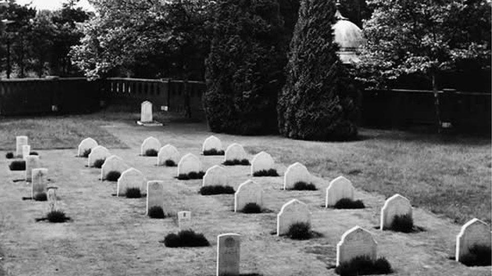 Headstones of the 27 service personnel buried at the site in Woking