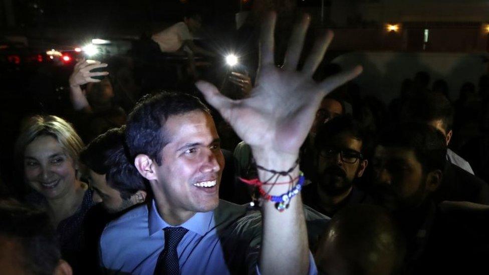 Juan Guaidó acknowledges a crowd in Caracas, Venezuela. Photo: 2 April 2019