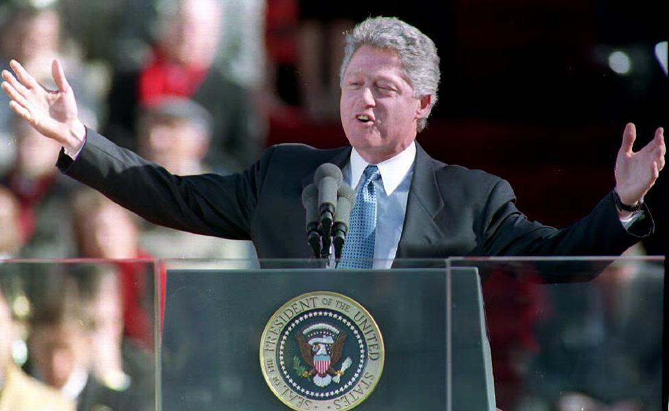 President Bill Clinton delivering his inaugural address in 1993