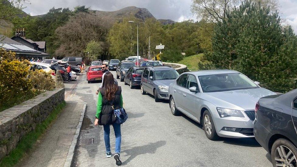 Cars parked alongside the rode