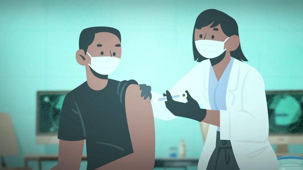 Artwork showing a man being vaccinated against Covid-19