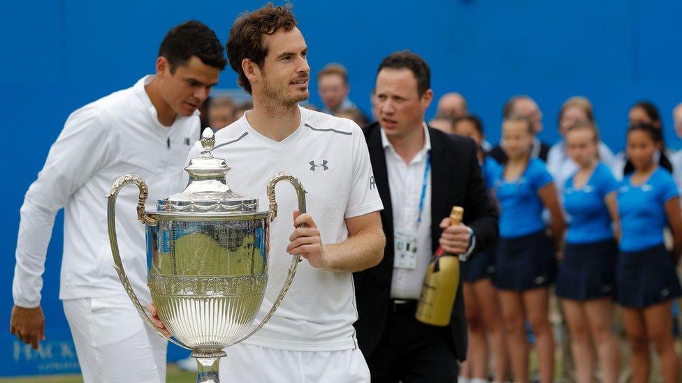 Andy Murray with the Queen's Club trophy