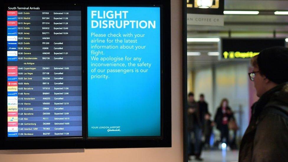 Passengers at Gatwick during drone disruption