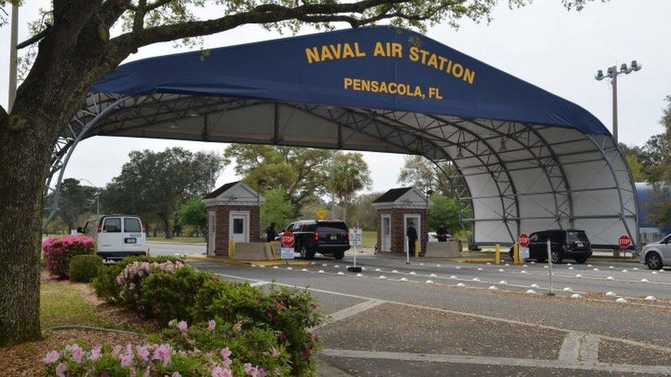 The main gate at Naval Air Station Pensacola, Florida. File photo