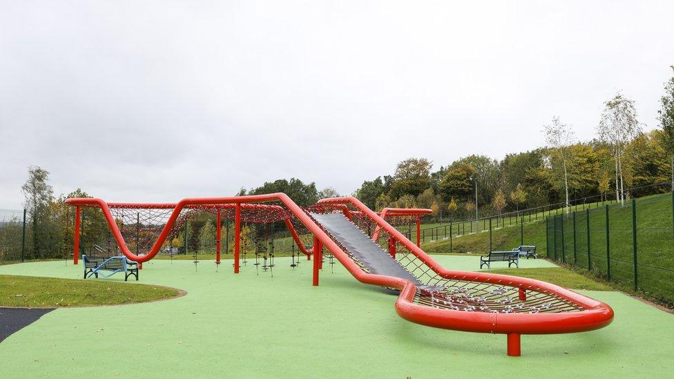 A big red climbing frame