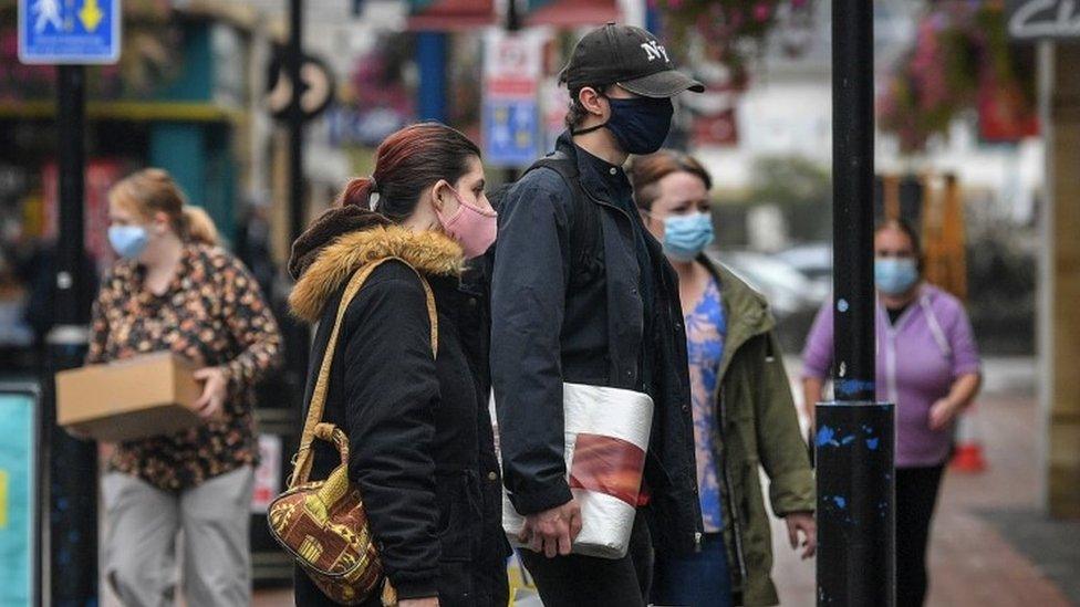 Shoppers in Caerphilly, South Wales