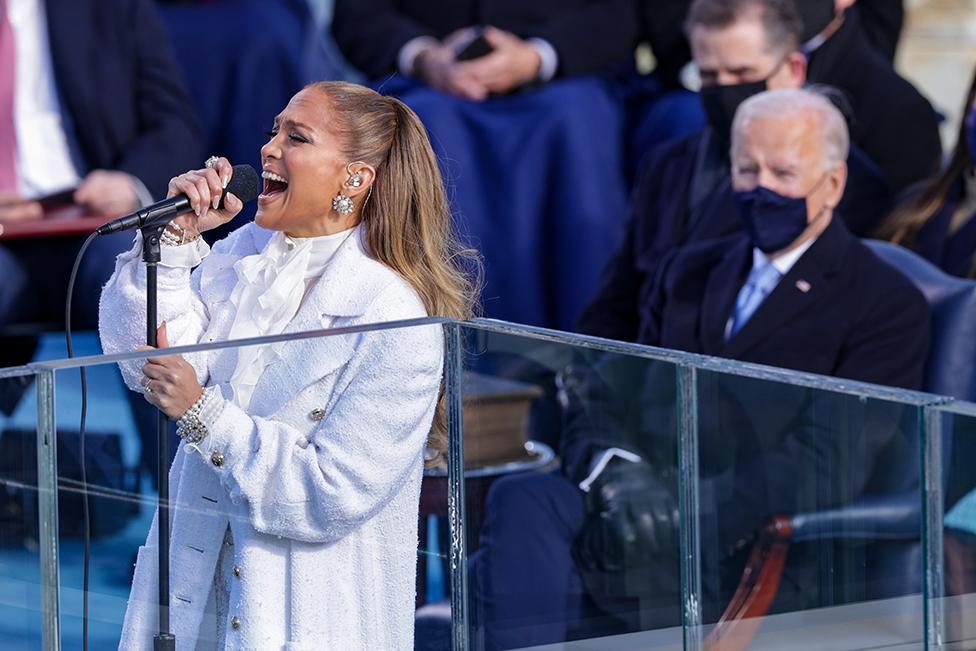 Jennifer Lopez sings during the inauguration of U.S. President-elect Joe Biden